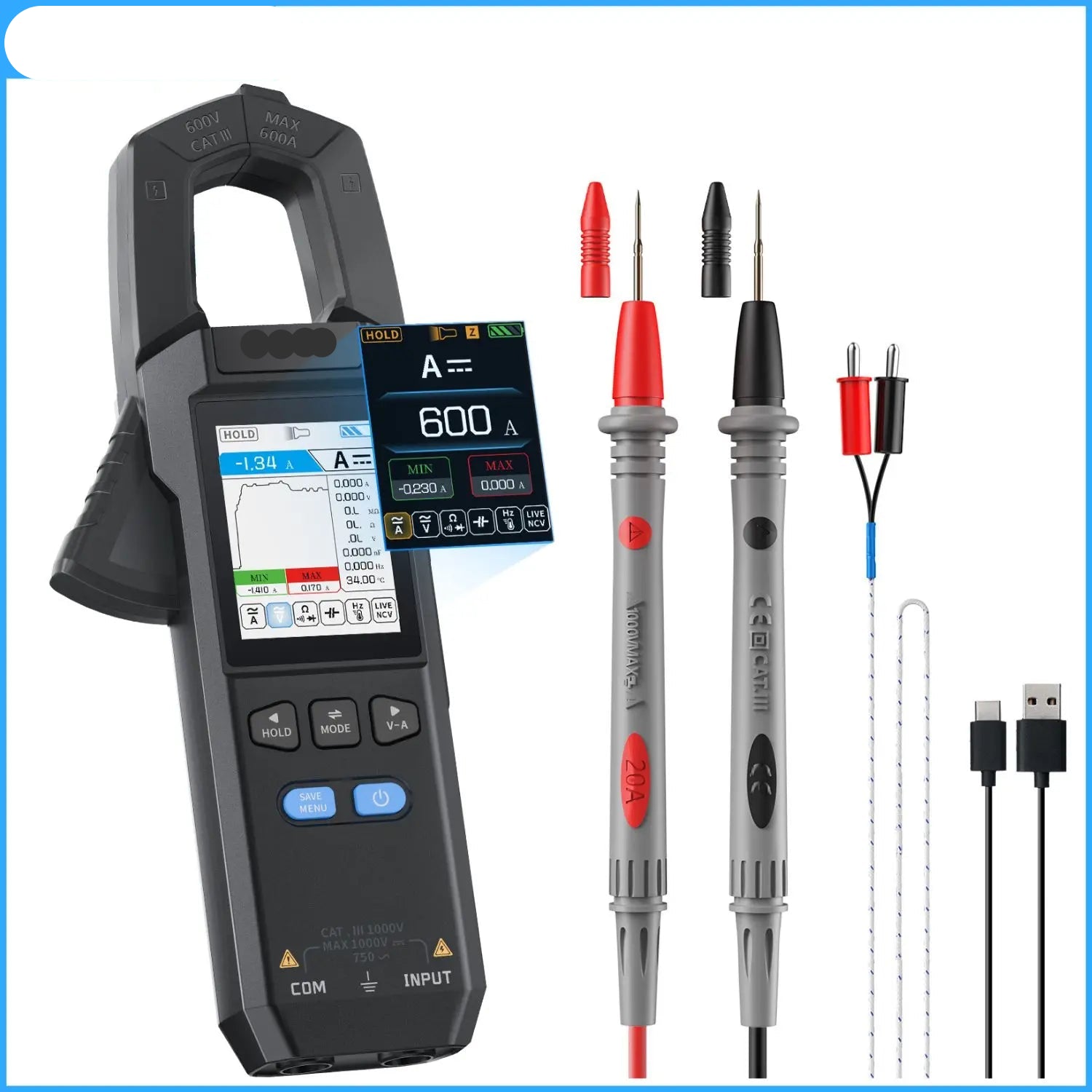 DMC-100 10000 Counts Clamp Meter AC DC Current Digital Multimeter